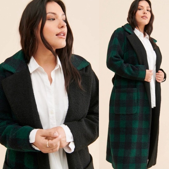 Anthropologie HUTCH Half Plaid Green And Black Belted Coat NEW 1X - Picture 2 of 2